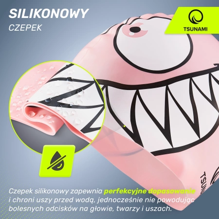 TSUNAMI gyermek úszósapka, cápa mintás, rózsaszín