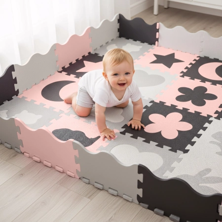 Oktató puzzle szőnyeg gyerekeknek, 150 x 150 cm, rózsaszín