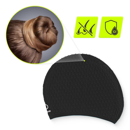 TSUNAMI női úszósapka, szöveges minta, fekete