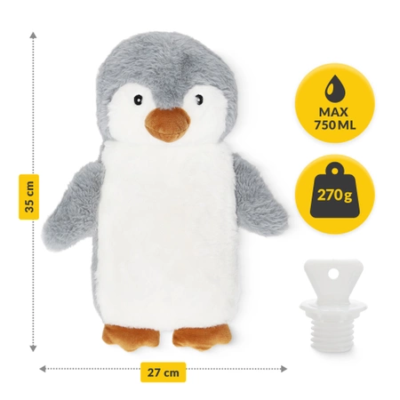 Plüss melegítőpalack pingvin mintás szövetborítással, 0,75 l