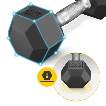 HEX acél kézisúlyzó, 1 x 5 kg