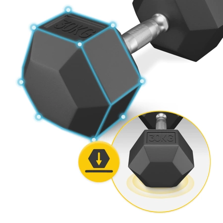 HEX acél kézi súlyzó, 1 x 30 kg