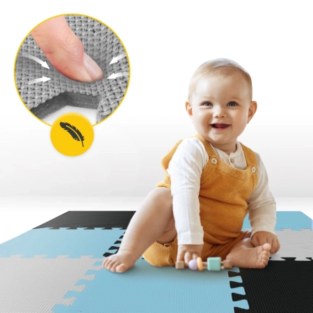 Gyerek oktató puzzle szőnyeg, 90 x 90 cm, kék