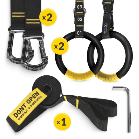 Gymnastic gyűrűk húzódzkodáshoz ABS-ből, fekete és sárga színben