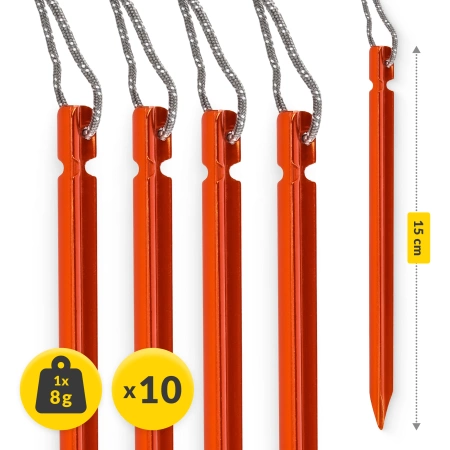 Háromszög alakú alumínium sátorcövek készlet, 15 cm, 10 db