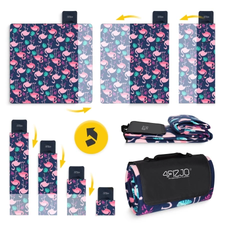 Szigeteléssel rendelkező piknik- és strandtakaró, 200 x 200 cm, flamingó mintás