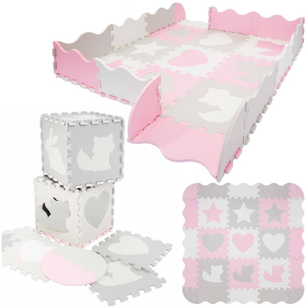 Oktató puzzle szőnyeg gyerekeknek, 120 x 120 cm, rózsaszín