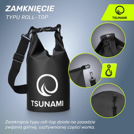 TSUNAMI vízálló zsák, 5 l, fekete