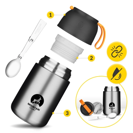 720 ml-es rozsdamentes acél ebédtermosz, ezüst