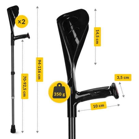 PRO állítható ortopéd mankó, fekete