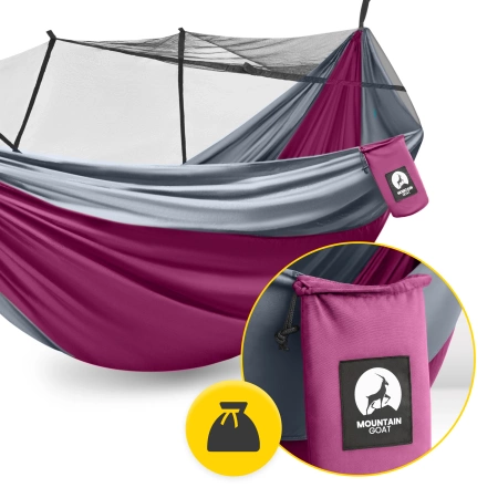 Mountain Goat kétfős utazási függőágy szúnyoghálóval, szürke és rózsaszín