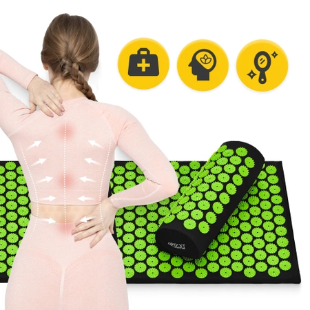 Nagy akupresszúrás szőnyeg párnával, XL, zöld