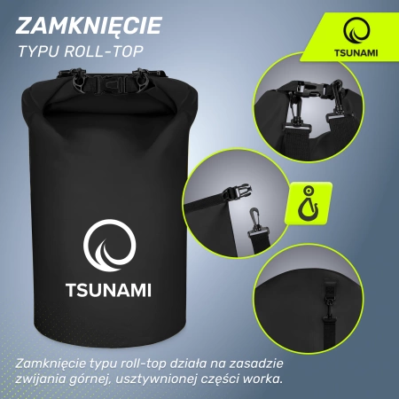 TSUNAMI vízálló zsák, 30 l, fekete