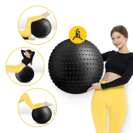 Felfújható, tüskés masszázslabda, 65 cm, fekete