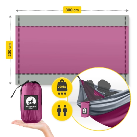 Mountain Goat kétfős utazási függőágy szúnyoghálóval, szürke és rózsaszín