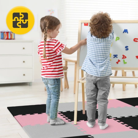 Gyerek oktató puzzle szőnyeg, 90 x 90 cm, rózsaszín