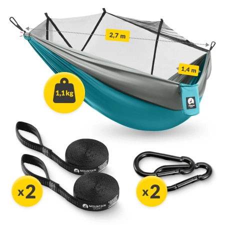 Mountain Goat egyágyas utazó függőágy szúnyoghálóval, szürke és türkiz