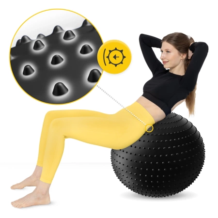 Felfújható, tüskés masszázslabda, 65 cm, fekete