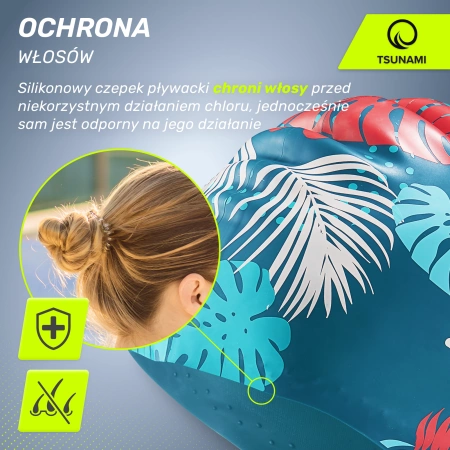 TSUNAMI női úszósapka, leveles minta