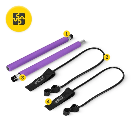 Expanderrel ellátott pilates edzőrúd, lila