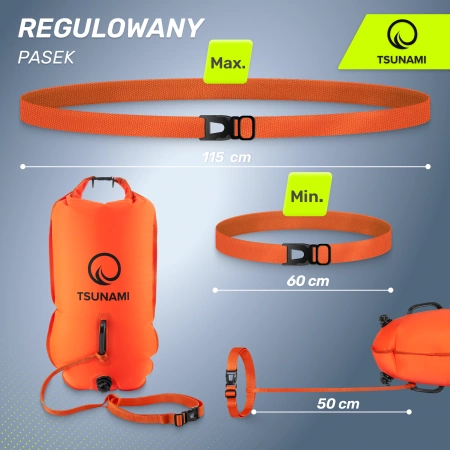 TSUNAMI vízálló tárolózsebbel ellátott 2 az 1-ben felfújható biztonsági úszóbója, narancssárga