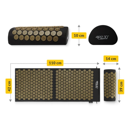 Párnával ellátott klasszikus nagy akupresszúrás szőnyeg, XL, fekete