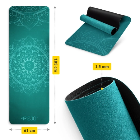 Velúr jógaszőnyeg, 1,5 mm, zöld