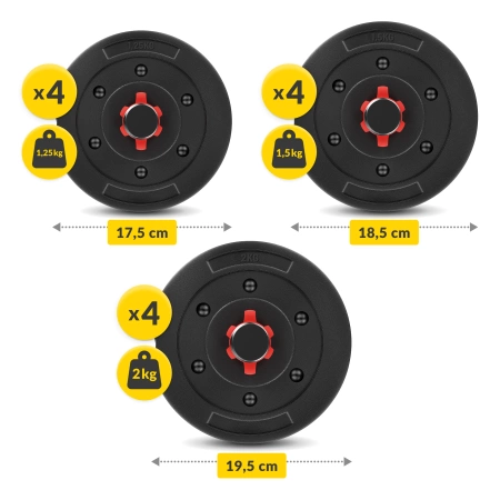 Rúddal ellátott, állítható bitumenes kézisúlyzó, 2 x 10 kg