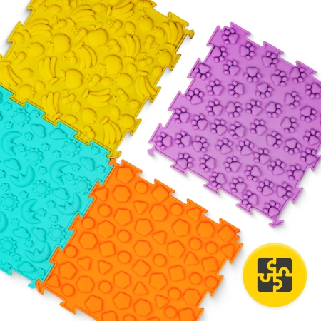 Ortopédiai érzékszervi puzzle szőnyeg gyermekeknek, 4 darab.