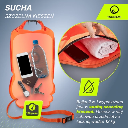 TSUNAMI vízálló tárolózsebbel ellátott 2 az 1-ben felfújható biztonsági úszóbója, narancssárga