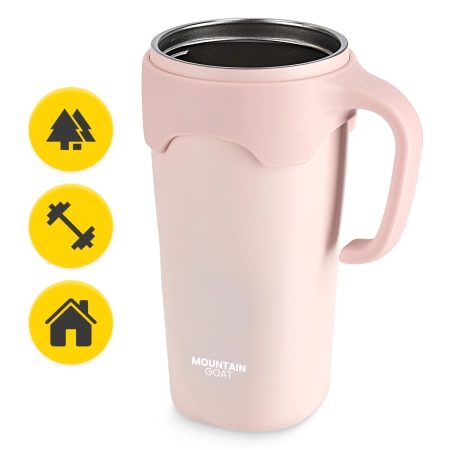 Szívószállal ellátott termobögre, 650 ml, rózsaszín