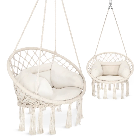 Párnával ellátott BOHO kerti hinta, bézs