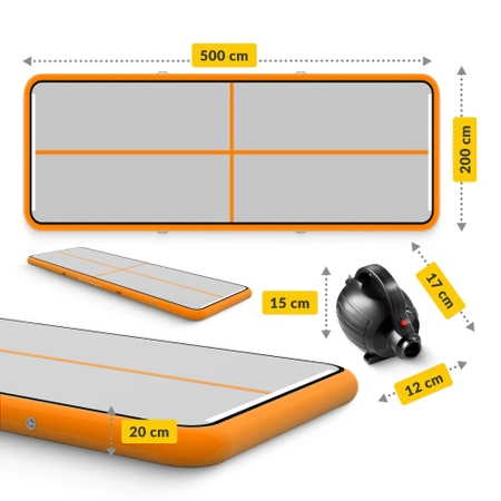 AIR MAT pumpával ellátott akrobatikai pálya, 5 x 2 x 0,2 m