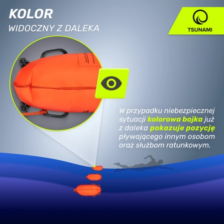 TSUNAMI vízálló tárolózsebbel ellátott 2 az 1-ben felfújható biztonsági úszóbója, narancssárga