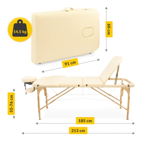 Állítható fekvőfelületű, alumínium masszázságy, 60 cm, bézs