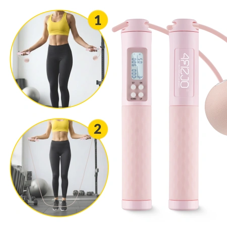 Rózsaszín ugrókötél számlálóval és golyókkal