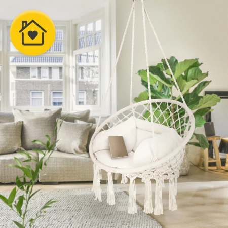 Párnával ellátott BOHO kerti hinta, bézs