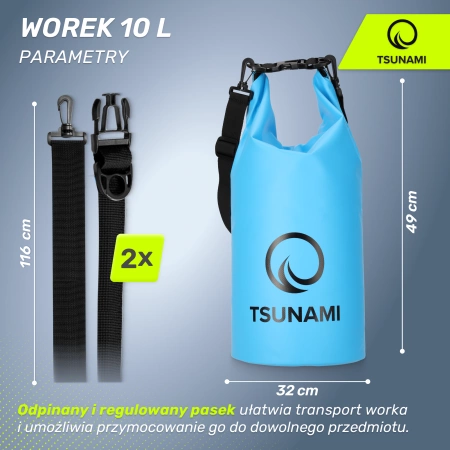 TSUNAMI vízálló zsák, 10 l, kék