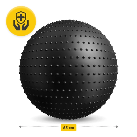 Felfújható, tüskés masszázslabda, 65 cm, fekete