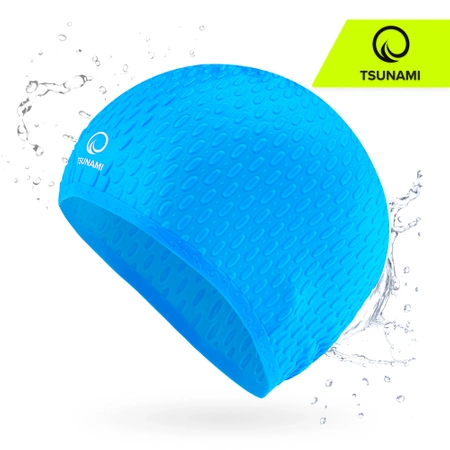 TSUNAMI női úszósapka, szöveges minta, kék