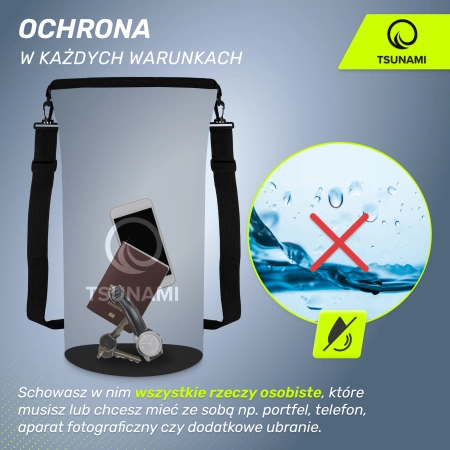 TSUNAMI vízálló zsák, 20 l, fekete