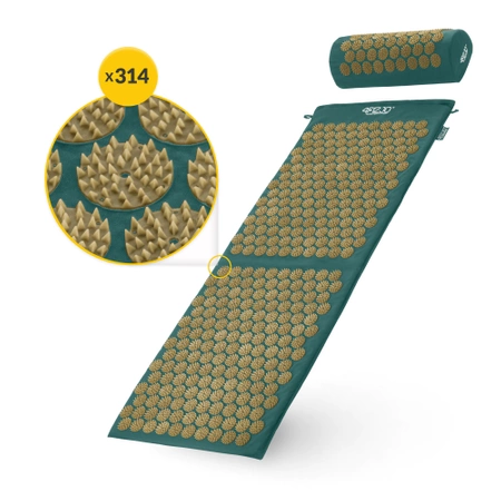 Nagy akupresszúrás szőnyeg párnával, XL, sötétzöld