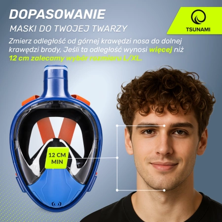 TSUNAMI teljes arcú búvármaszk, L/XL, kék