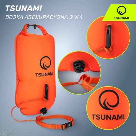 TSUNAMI vízálló tárolózsebbel ellátott 2 az 1-ben felfújható biztonsági úszóbója, narancssárga