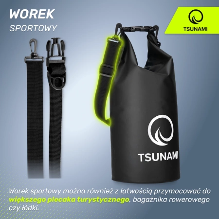 TSUNAMI vízálló zsák, 10 l, fekete