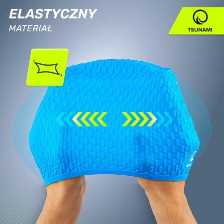 TSUNAMI női úszósapka, szöveges minta, kék