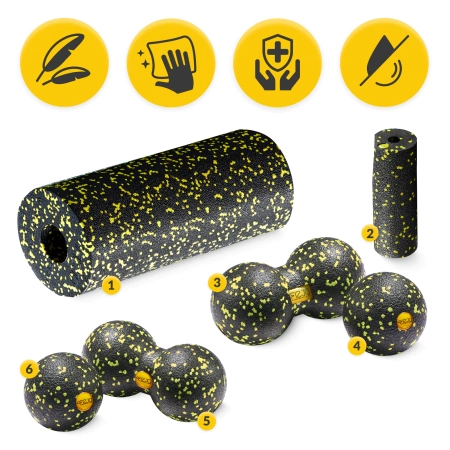 EPP masszázshenger és golyó készlet, 6 db, sárga