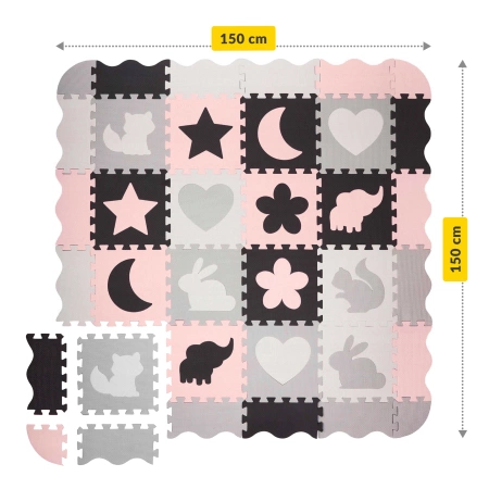 Oktató puzzle szőnyeg gyerekeknek, 150 x 150 cm, rózsaszín