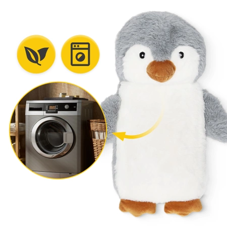 Plüss melegítőpalack pingvin mintás szövetborítással, 0,75 l