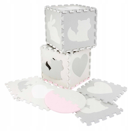 Oktató puzzle szőnyeg gyerekeknek, 120 x 120 cm, rózsaszín